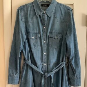 LAUREN RALPH LAUREN BLUE WASH DENIM BUTTON DOWN COTTON SHIRTDRESS SIZE U…